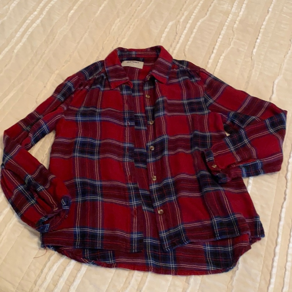 Girls long sleeve plaid shit size L